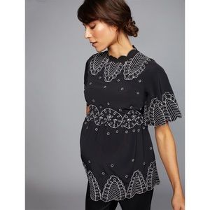 NWT Embroidery Mock Neck Maternity Blouse
